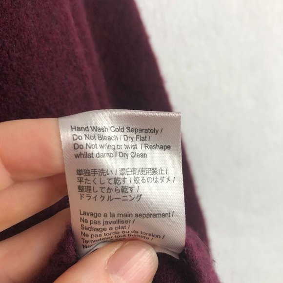 Brown Allan Women's Size Small Burgundy Merino Wool Yak Tie Sleeve Knit Sweater - Picture 8 of 8